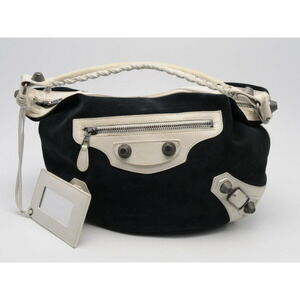 Balenciaga The Club Shoulder Bag Suede Goatskin Lambskin Navy Blue White